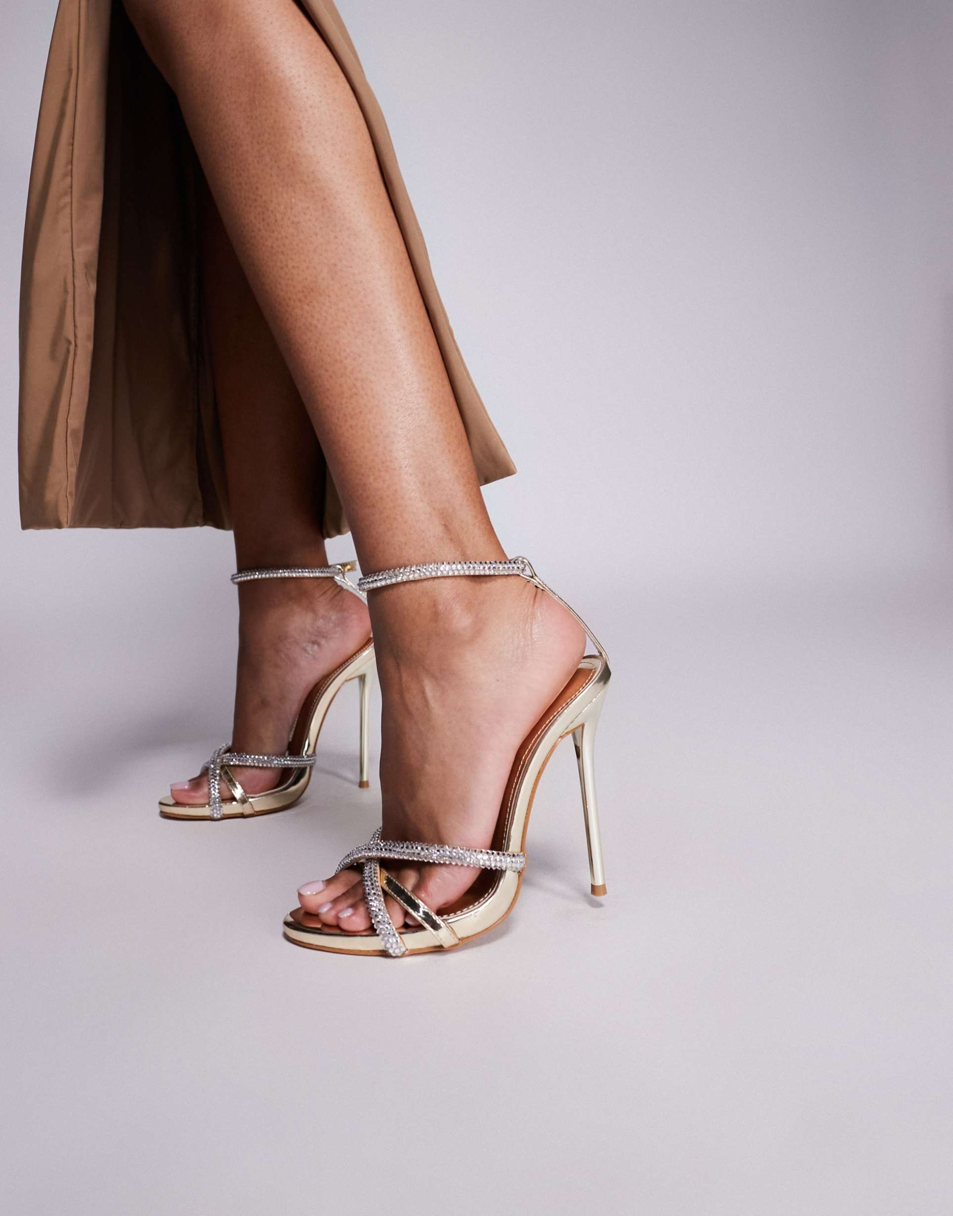 simmi london solar wide fit embellished heeled sandals in silver and gold