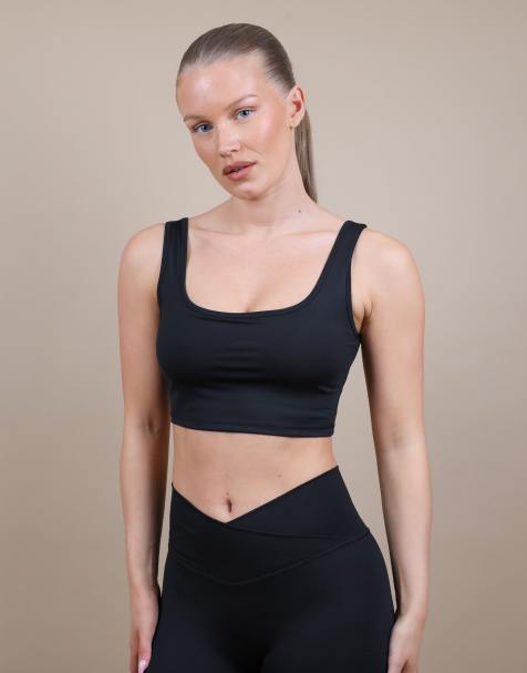 Simmi London Square neck cropped tank top in black - view 1