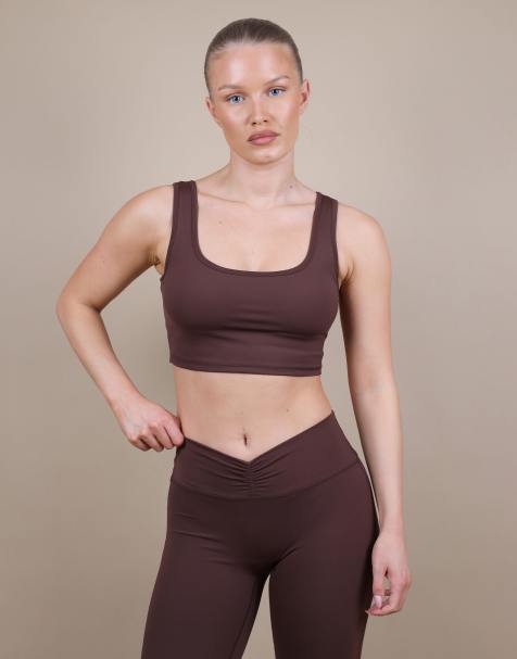 Simmi London Square neck cropped tank top in brown - view 1