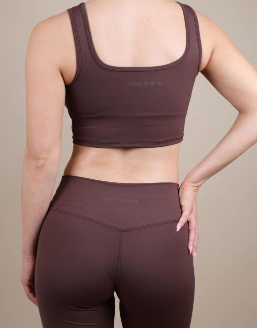 Simmi London Square neck cropped tank top in brown, 3 of 4