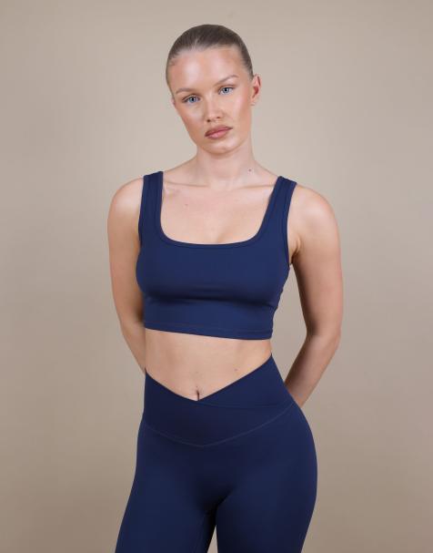 Simmi London Square neck cropped tank top in navy - view 1