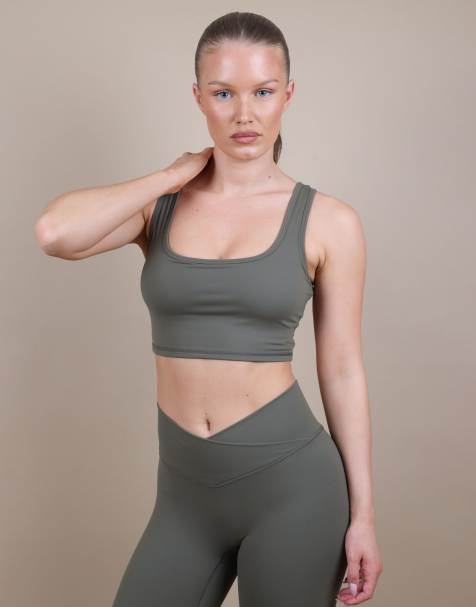 Simmi London Square neck cropped tank top in olive - view 1