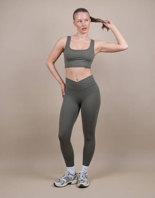 Simmi London Square neck cropped tank top in olive, 2 of 4
