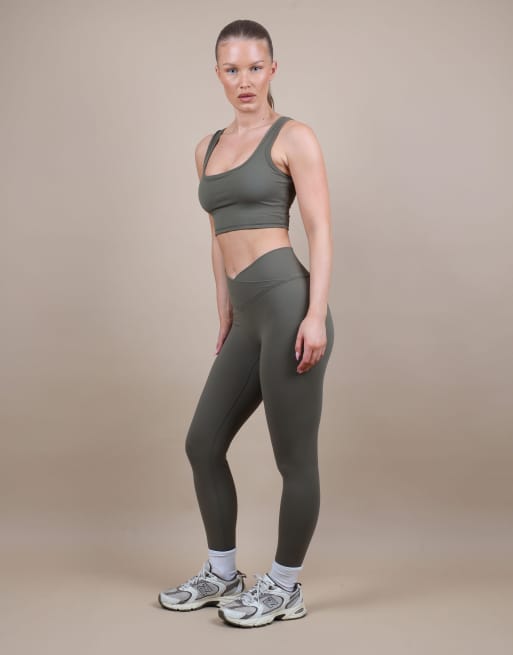 Simmi London Square neck cropped tank top in olive, 4 of 4