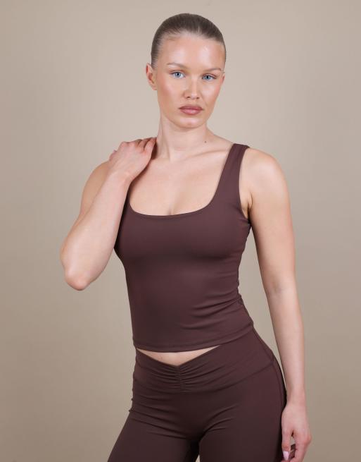 Simmi London Square neck tank top in brown, 4 of 4