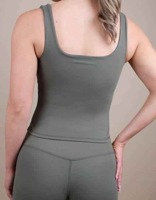 Simmi London Square neck tank top in olive, 4 of 4