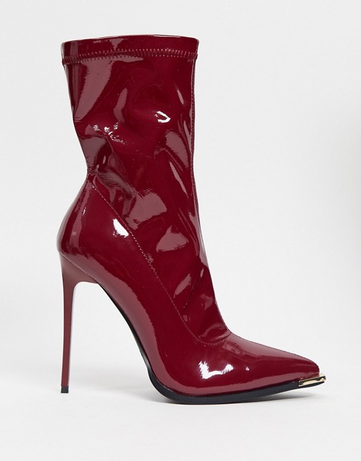 Simmi London Stefania sock boots with metal plating in red