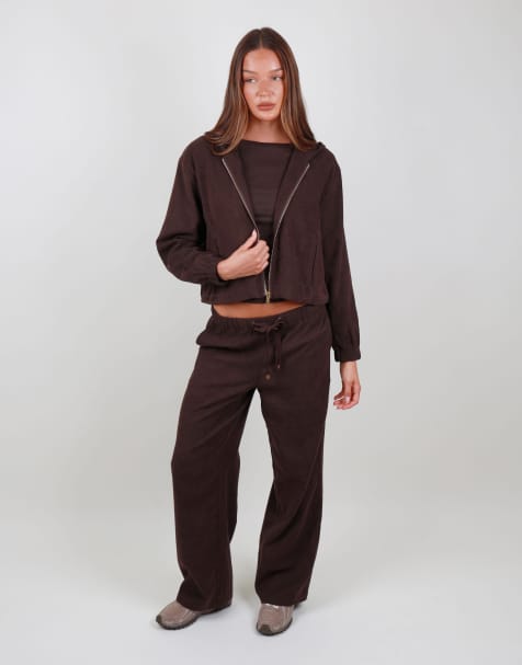 Simmi London Suede straight leg joggers in brown - view 1