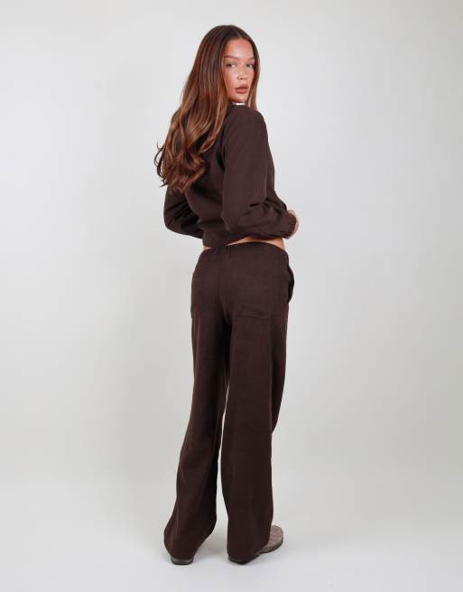 Simmi London Suede straight leg joggers in brown, 3 of 3
