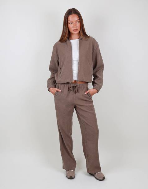Simmi London Suede straight leg joggers in mocha - view 1