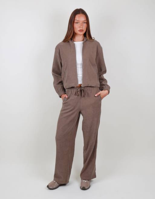 Simmi London Suede zip bomber hoodie in mocha, 4 of 5