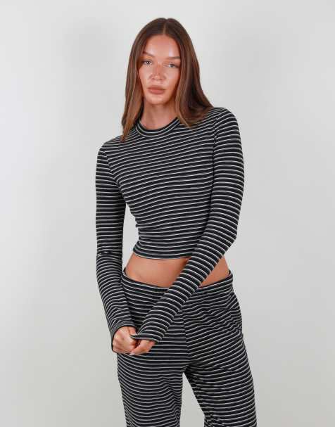 Simmi London Super soft stripe long sleeve t-shirt in black - view 1