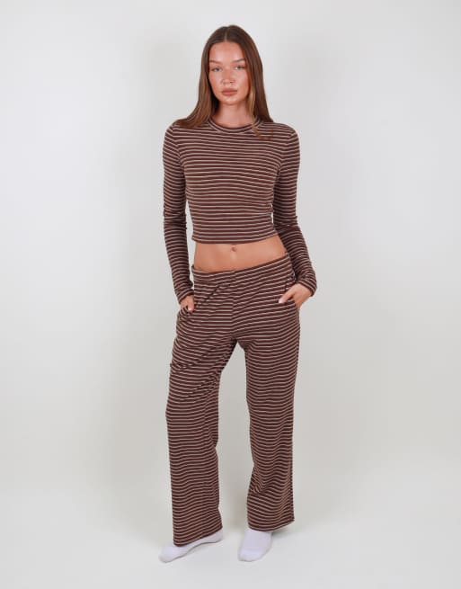Simmi London Super soft stripe long sleeve t-shirt in brown, 2 of 3