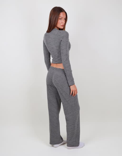 Simmi London Super soft stripe long sleeve t-shirt in grey, 4 of 4