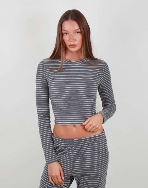 Simmi London Super soft stripe long sleeve t-shirt in grey - view 1