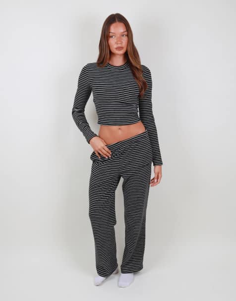 Simmi London Super soft stripe trouser in black - view 1