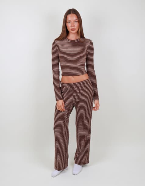 Simmi London Super soft stripe trouser in brown - view 1