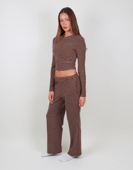 Simmi London Super soft stripe trouser in brown, 2 of 3