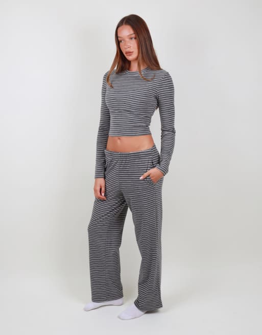 Simmi London Super soft stripe trouser in grey, 2 of 4