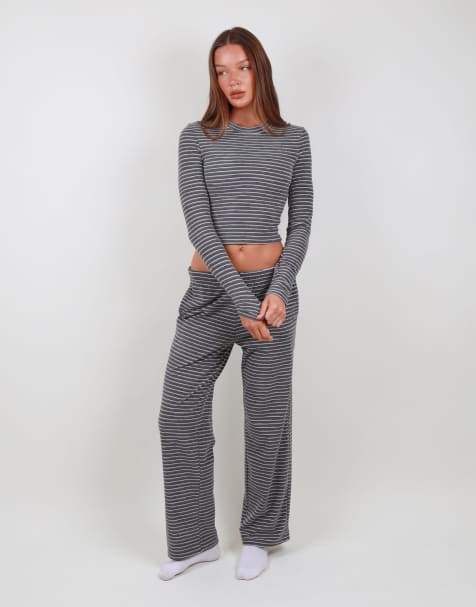 Simmi London Super soft stripe trouser in grey - view 1