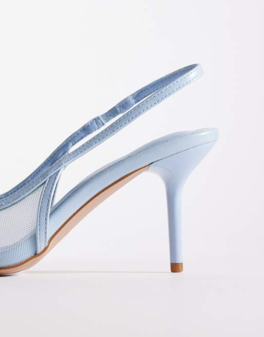 Simmi London Susanna slingback heeled shoes in blue mesh, 3 of 4