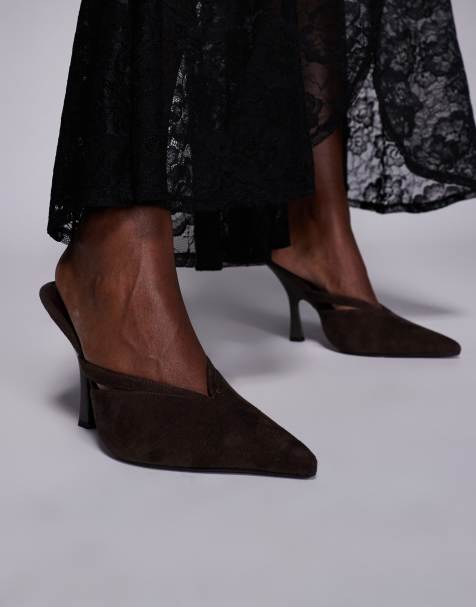 Simmi London Syrio heeled mules in brown suedette - view 1