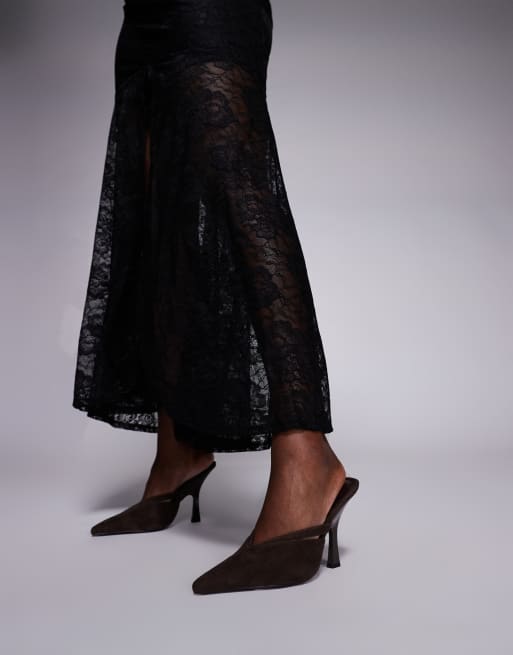 Simmi London Syrio heeled mules in brown suedette, 2 of 4
