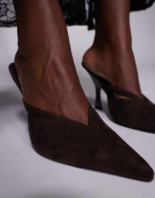 Simmi London Syrio heeled mules in brown suedette, 4 of 4
