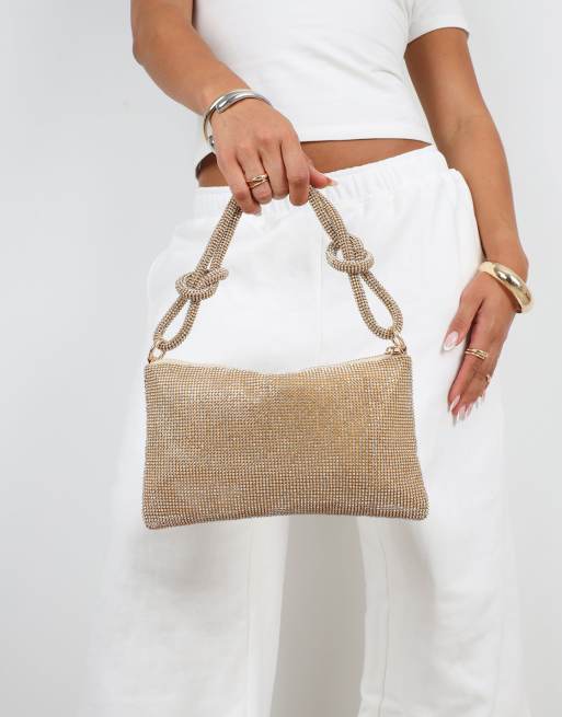 Simmi London Talia diamante shoulder bag in gold, 3 of 4