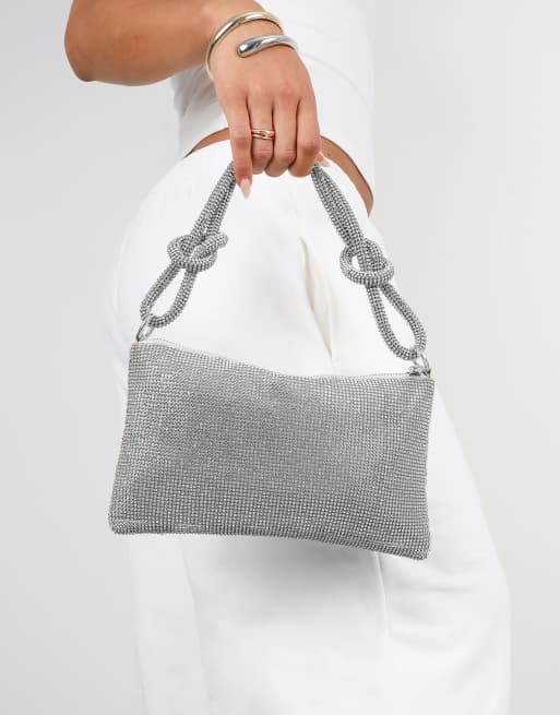 Simmi London Talia diamante shoulder bag in silver, 3 of 4