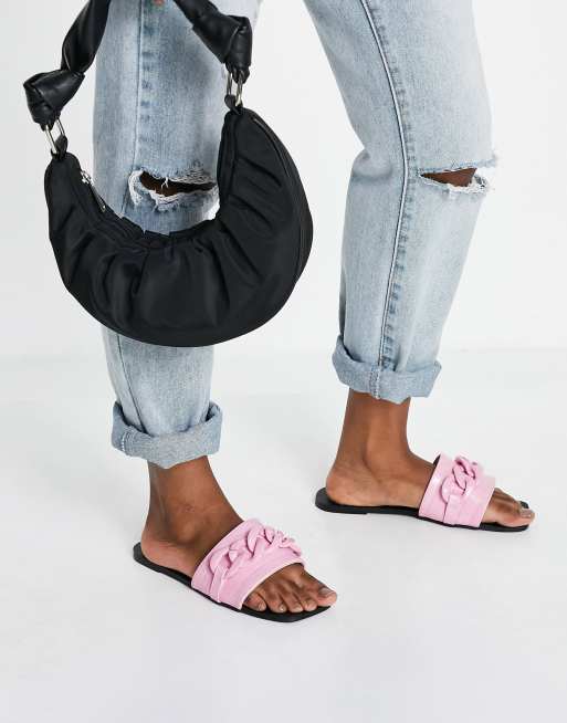 Simmi London Tashina chain trim mules in pink croc, 4 of 4