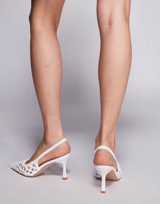 Simmi London Teaganne woven heeled slingback shoes in white PU, 2 of 4