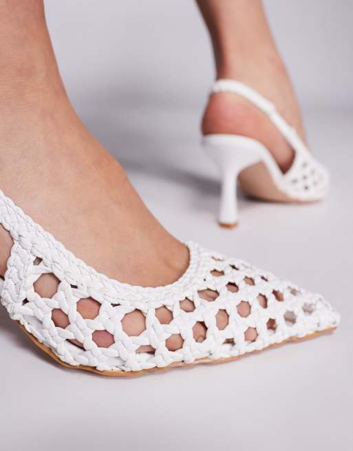 Simmi London Teaganne woven heeled slingback shoes in white PU, 4 of 4