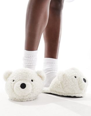 Simmi London Ted novelty slippers in cream borg