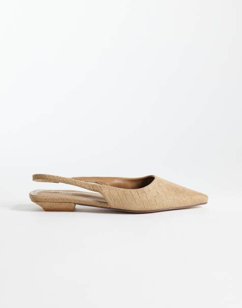 Simmi London – Teri – Flache, spitze Schuhe in geprägtem Beige mit Fersenriemen - view 1