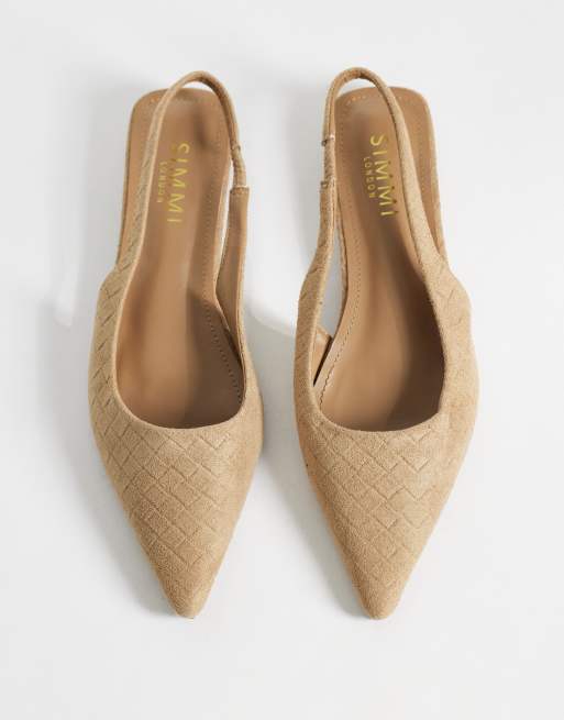 SIMMI London Teri slingback pointed flat shoes in embossed beige, 2 of 4