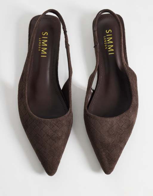 SIMMI London Teri slingback pointed flat shoes in embossed chocolate, 2 of 4