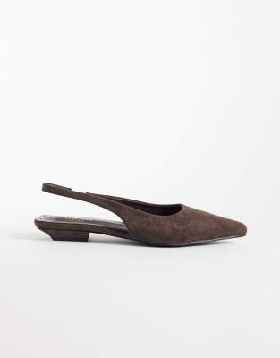 Simmi Wide Fit Simmi London Teri Wide Fit Slingback Pointed Flat Shoes In Brown