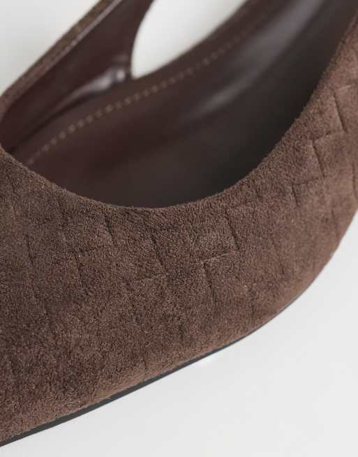 Simmi London Teri Wide Fit slingback pointed flat shoes in embossed chocolate, 3 of 4