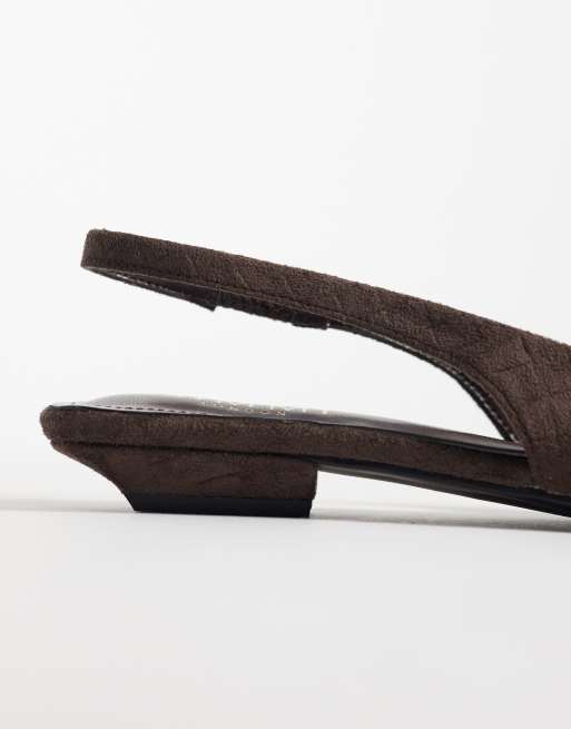 Simmi London Teri Wide Fit slingback pointed flat shoes in embossed chocolate, 4 of 4