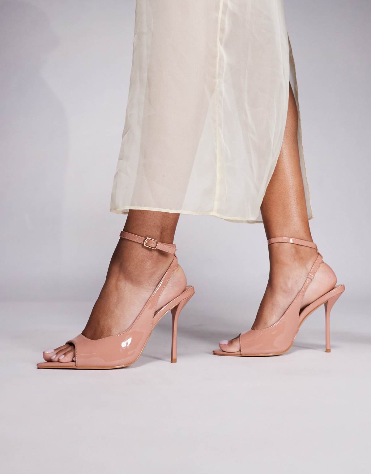 Simmi London Theodosia Wide Fit high heeled sandal with tie detail in beige