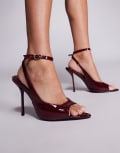 [Simmi Wide Fit] Simmi London Theodosia Wide Fit high heeled sandals with tie detail in burgundy-Red 38 BURGUNDY PATENT PU