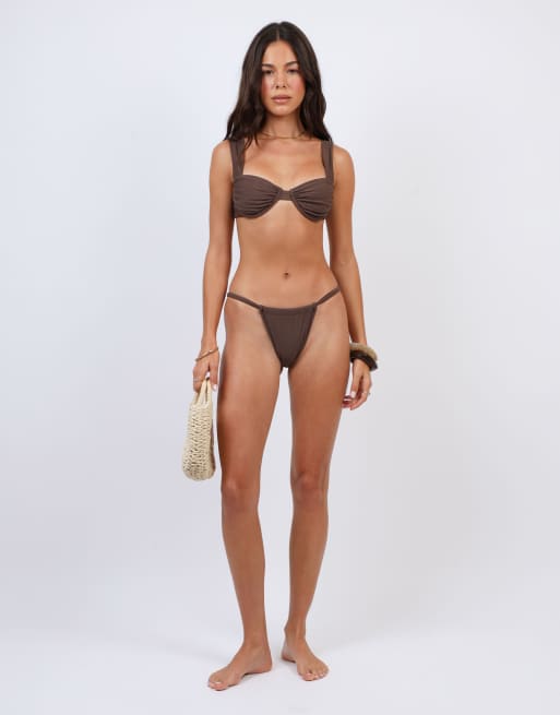 Simmi London Thick strap bikini bottoms in brown, 3 of 4