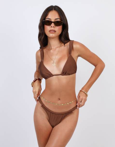Simmi London Thick strap bikini top in brown - view 1