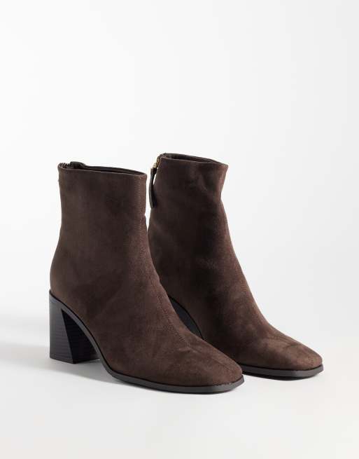 Simmi London Thistle block heel ankle boot with zip detail in brown suedette , 2 of 4