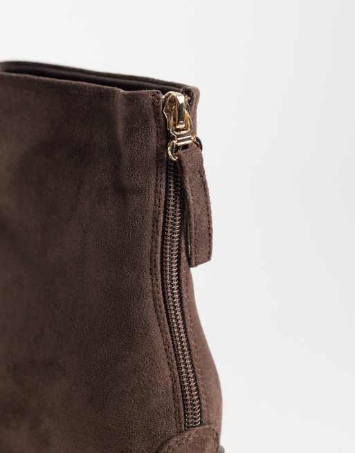 Simmi London Thistle block heel ankle boot with zip detail in brown suedette , 3 of 4