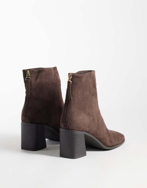 Simmi London Thistle block heel ankle boot with zip detail in brown suedette , 4 of 4