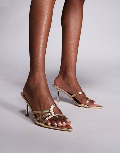 Simmi London Thor heeled mule sandal in gold metallic PU - view 1