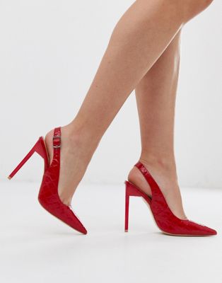 Simmi London Tiana exclusive red croc effect sling back shoes with contrast heel