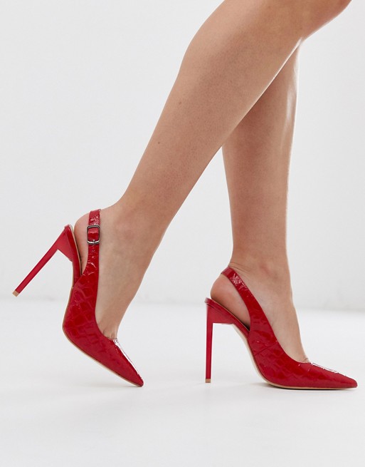 Simmi London Tiana exclusive red croc effect sling back